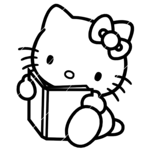 Reading Bookworm‎ Hello Kitty Permanent Vinyl Decal Car Mug Cup 4”